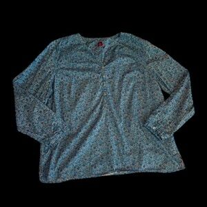 Liberty London Liberty Art Fabric Blue Floral Longsleeve Henley Blouse size XXL
